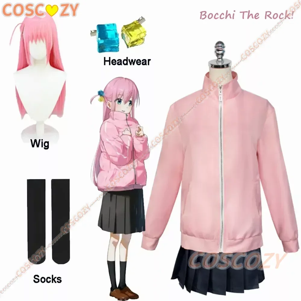 Bocchi The Rock Gotou Hitori Cosplay Costume Gotou Hitori Cosplay Costume JK Uniform Pink Jacket Skirt Wig Suit Anime Cosplay