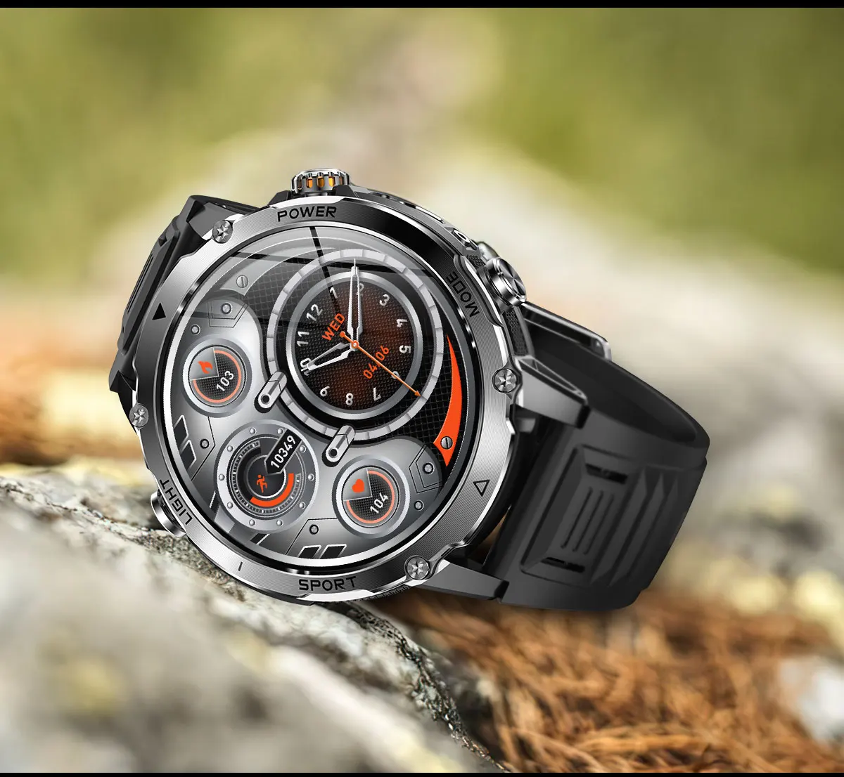 Robuste und langlebige 1400mAh Batterie Smartwatch für Herren Outdoor-Taschenlampe IPX8 Wasserdicht Herzfrequenzmessung Drahtlose Anruffunktion Sportarmbänder – Detail 30