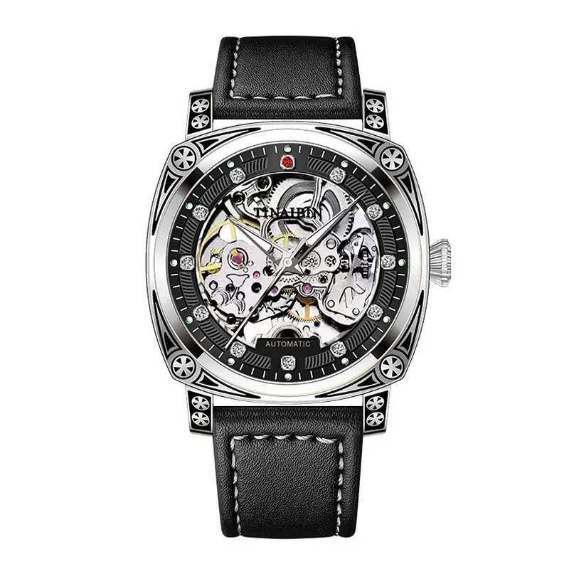 Reloj Mecánico cuadrado de lujo para hombre, cronógrafo automático, resistente al agua, con esqueleto de Tourbillon, novedad de 2024