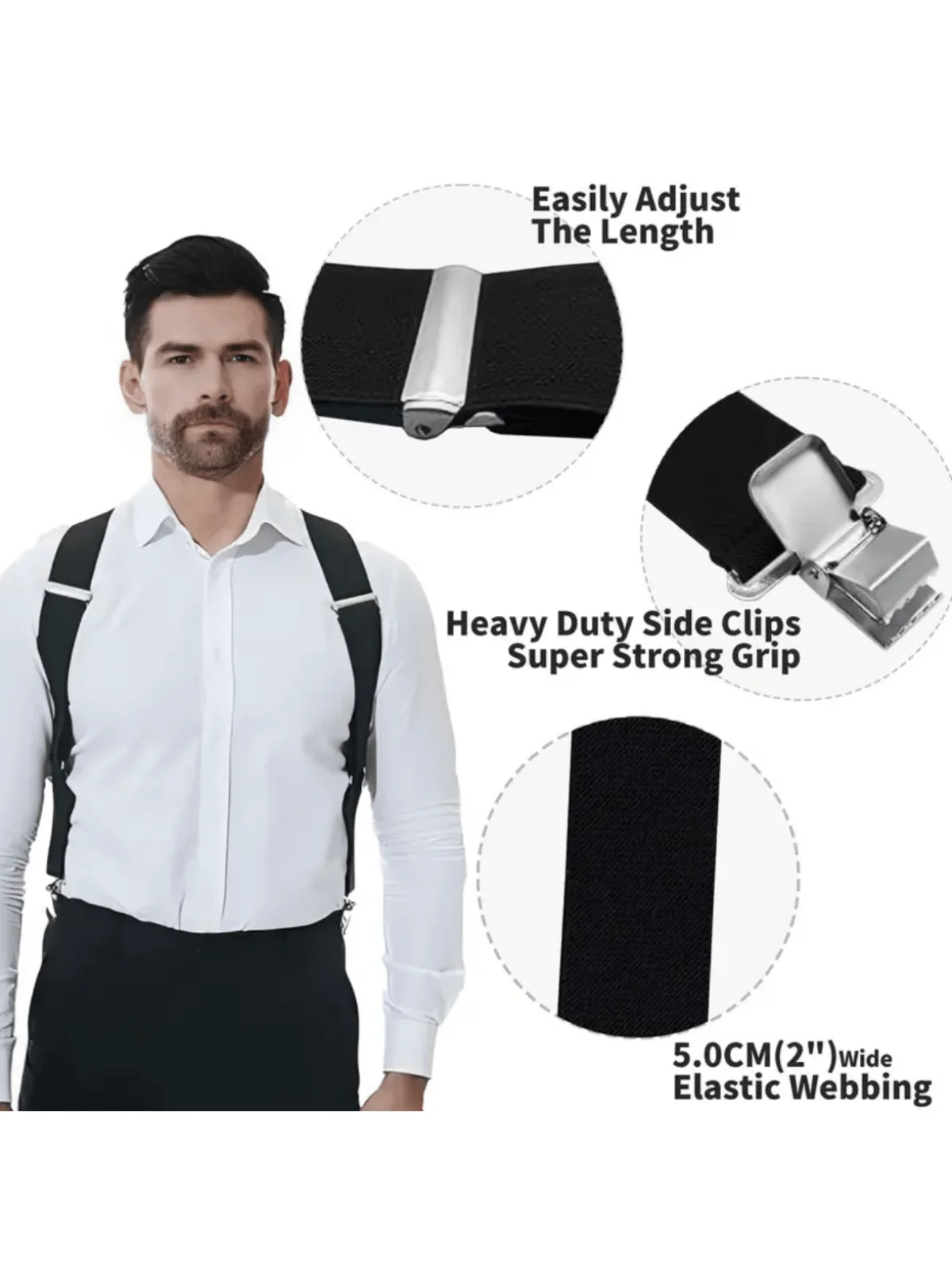Stylish Men's Heavy-Duty 2" Wide Side Clip Suspenders - Perfect for Work, Christmas & Outdoor Adventures