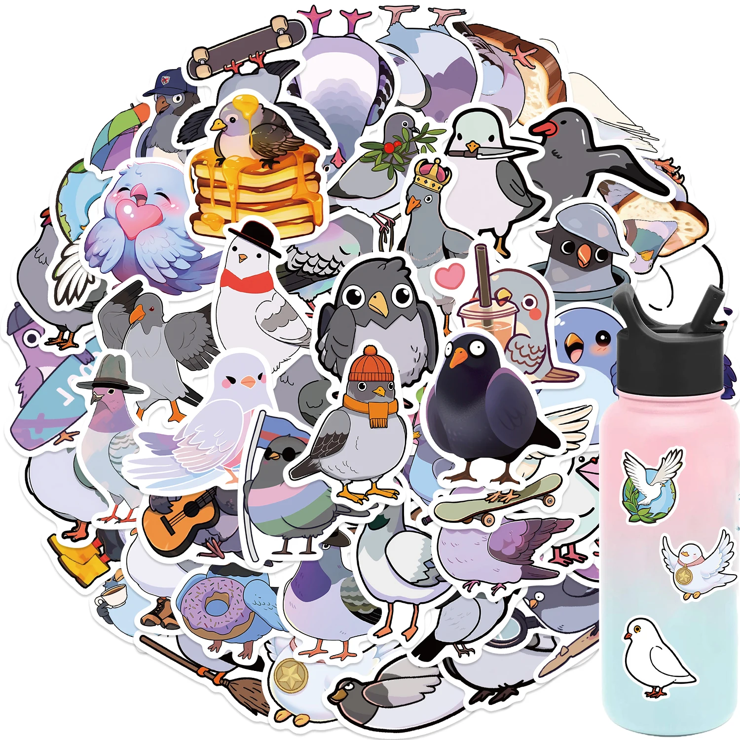 50PCS Cute Pigeon Stickers Cartoon Decals Cup Stationery Guitar Phone Bicycle Laptop Luggage Car Funny Animal Stickers Kids Toys