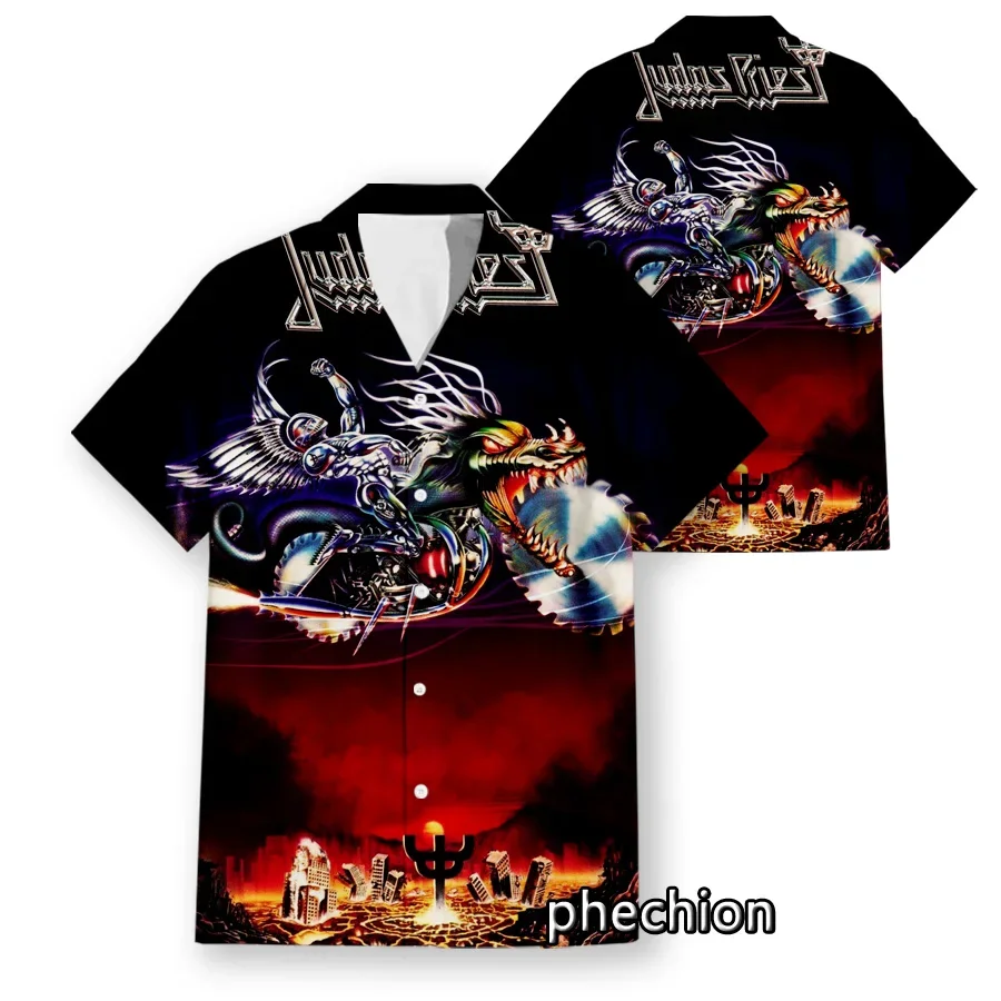 

phechion Summer Mens Short Sleeve Beach Shirts Casual Judas Priest Rock Band 3D Printed Shirts Size S-6XL Fashion Men Tops U19