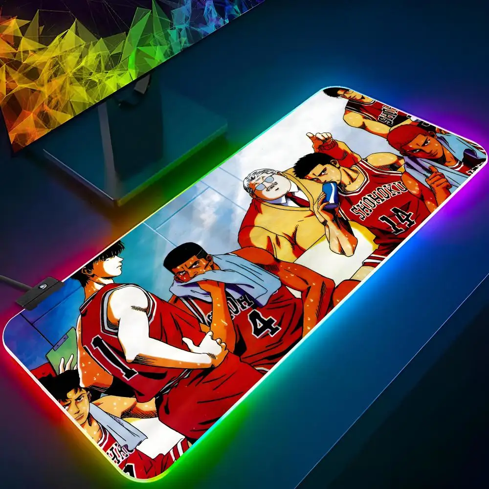 Imagem -03 - Anime Slam Dunk Mouse Pad Mat Laptop Rgb Mousepad Backlit Video Game Teclado Gamer Girl Table Pads Xxl