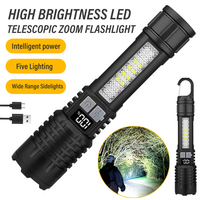 Rechargeable LED Hands-Free Flashlight, Portable Flashlight with Telescopic Zoom and Power Indicator Light, Five Lighting Modes