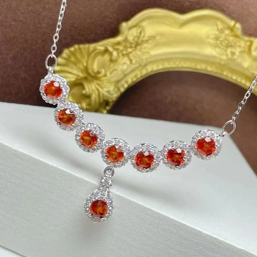 

Pure 925 Silver Gemstone Necklace for Party 4mm Natural Fanta Garnet Necklace 18K Gold Plated Garnet Jewelry