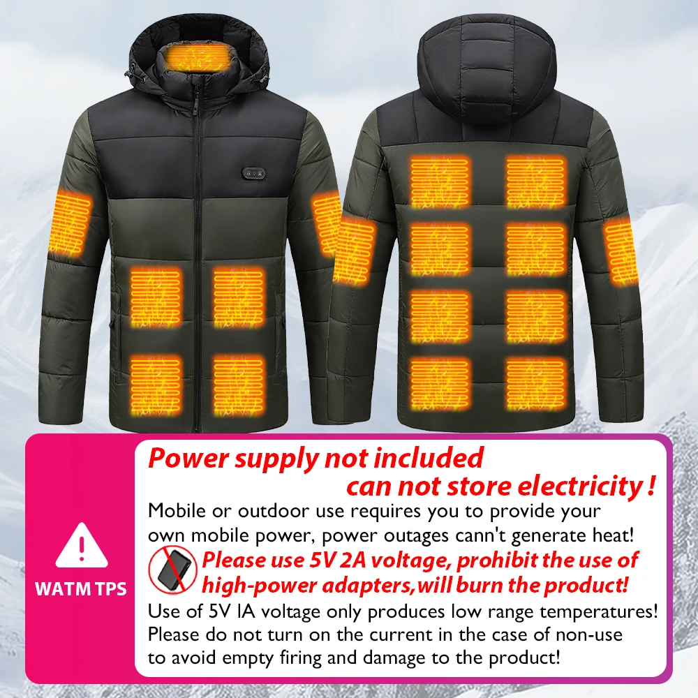 15 Areas Heated Jacket Men USB Electric Heating Clothes Dual Control Three Gear Adjustment Winter Warm Hooded Waterproof Jackets