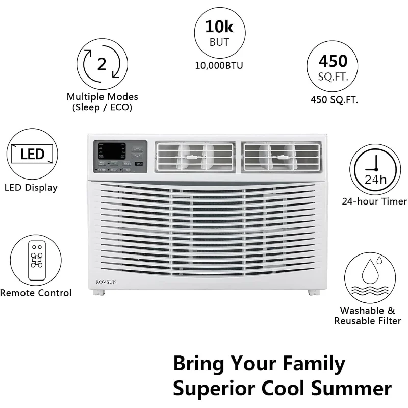 ROVSUN 10000 BTU เครื่องปรับอากาศหน้าต่างหน่วย, 3-in-1 Window AC Unit Cooler, เครื่องลดความชื้นและพัดลมพร้อมตัวจับเวลา, รีโมทคอนโทรล