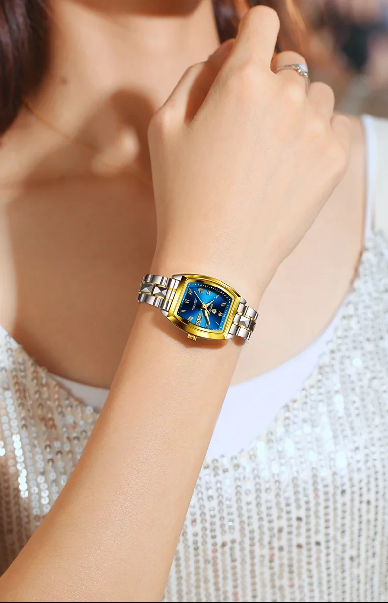 BINBOND 2pcs/Set Couple Quartz Watches Fashion Square Wateproof Lover Watch Luminous Date Week Men Ladies Casual Wristwatch