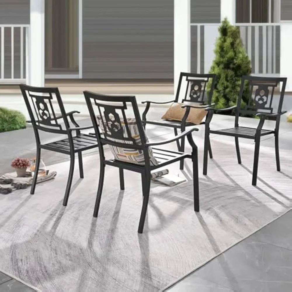 

Patio Dining Chairs Set of 4, Stackable Black Outdoor Metal – Galvanized Steel Frame