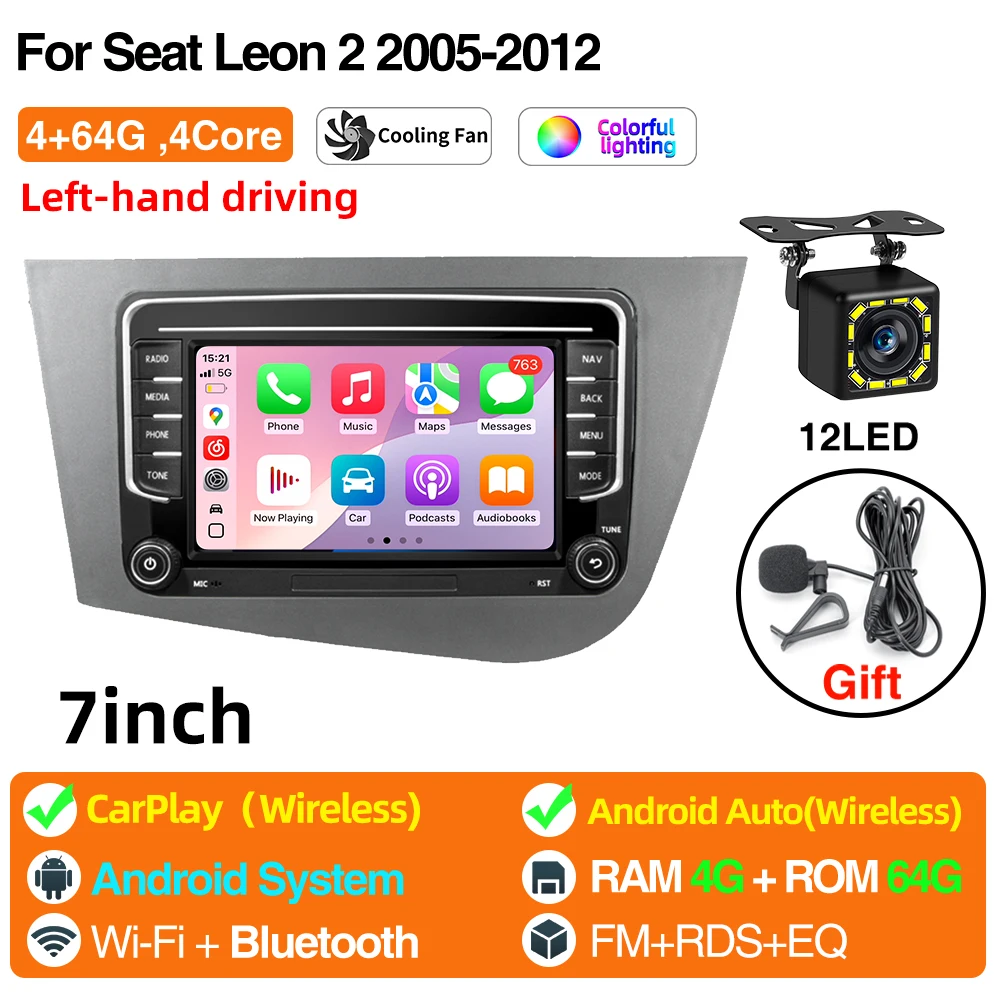 Android 13 LHD Autoradio voor Seat Leon 2 MK2 2005-2012 Multimedia Speler Stereo draadloze Carplay GPS RDS 4G Head Unit 2 din