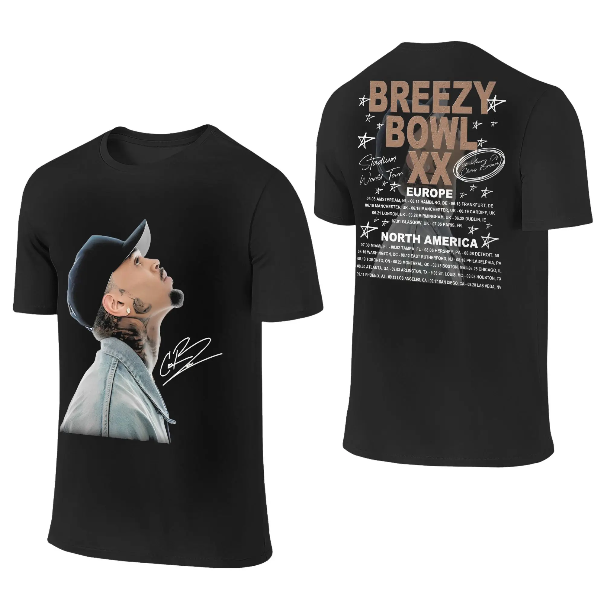 

Novelty Chris Brown T-Shirts Men O Neck Cotton T Shirt Breezy Bowl XX 2025 Tour Short Sleeve Tee Shirt Birthday Gift Clothing