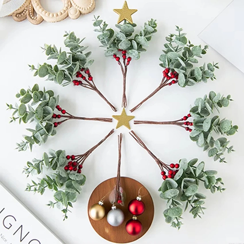

5Pcs Artificial Flowers Plants Eucalyptus Leaves Christmas Tree Decor Home Room Garden Outdoor Yard Wedding Delicate Accessory
