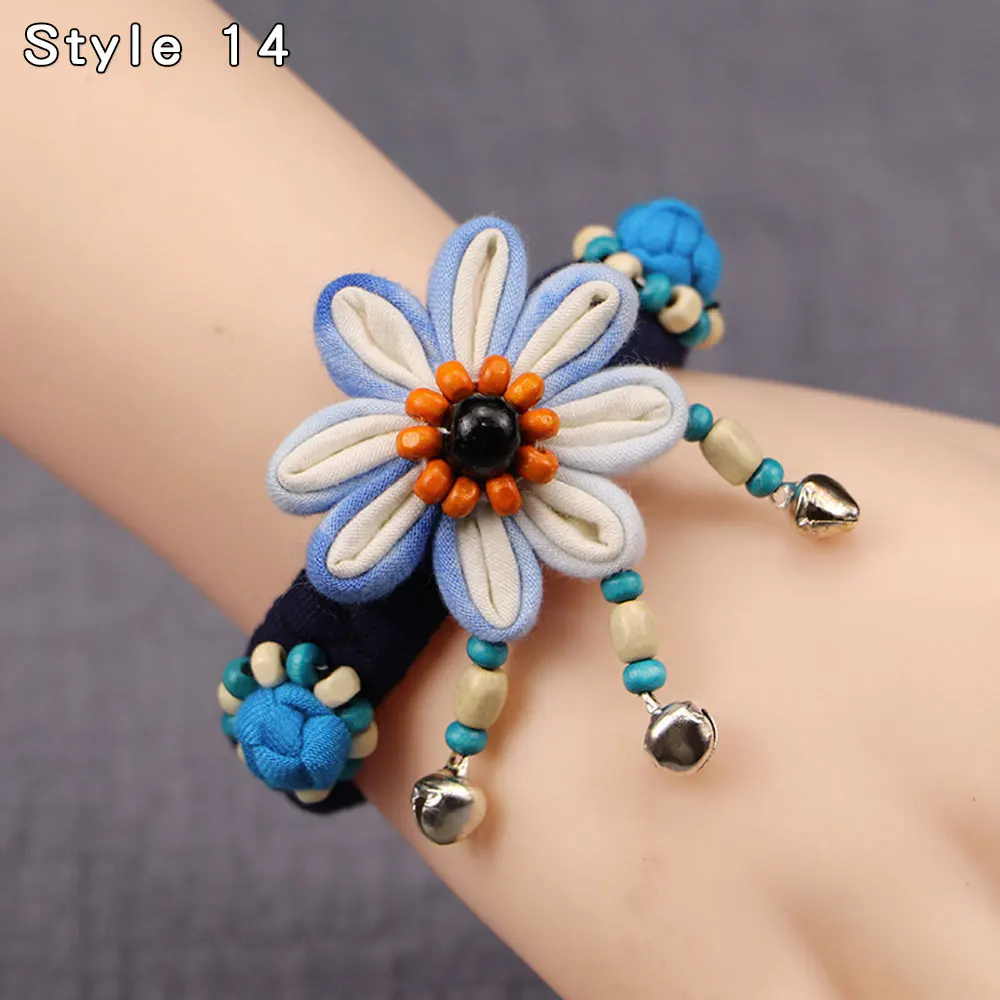 Andcool Bohemia Bracelet For Women Handmade Fabric Bracelets Ethnic Bracelets Girl Gift Tie Dye Wristbands Flower Bell Bracelet