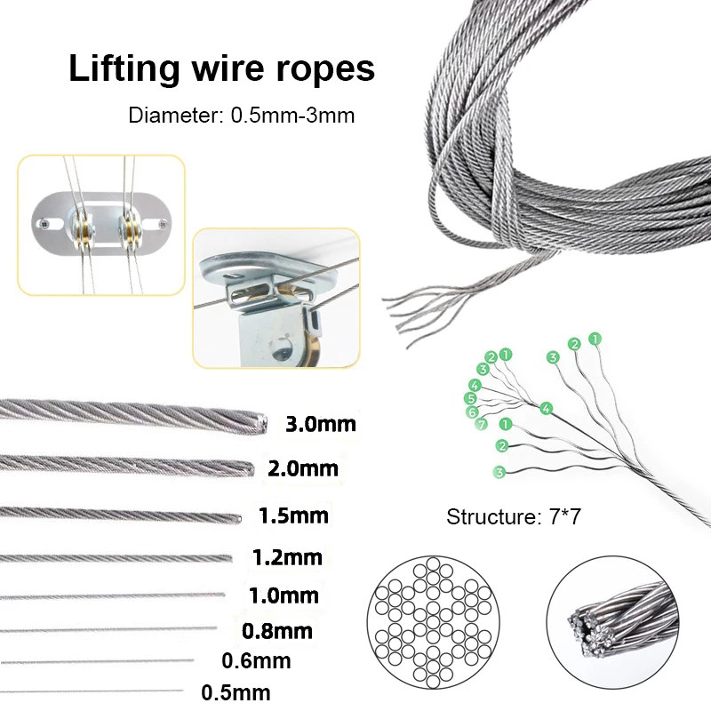 5/10m stainless steel wire rope 7*7 structure soft fishing cable lifting rope lifting rope pull rope drying rack wire rope