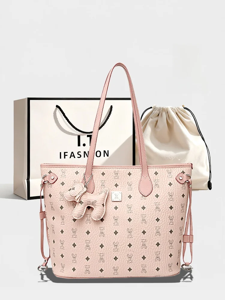it-genuine-leather-tote-bag-women's-commuter-style-pink-sakura-large-capacity-fashionable-new-2026-soft-fabric-zipper