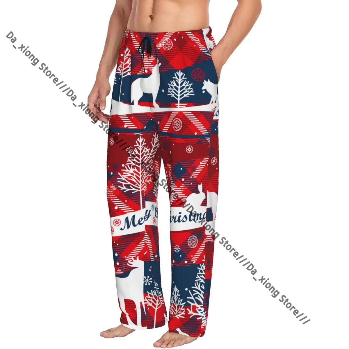 Men's Casual Pajama Sleeping Pants Merry Christmas And Happy New Year Pattern Lounge Loose Trousers Comfortable Nightwear