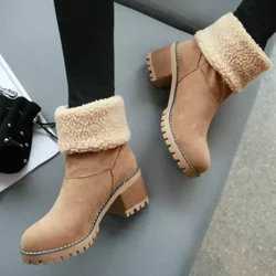 Botas de nieve con Forro cálido para mujer, botines cómodos con plataforma de goma y felpa, sin cordones, para exteriores, Invierno