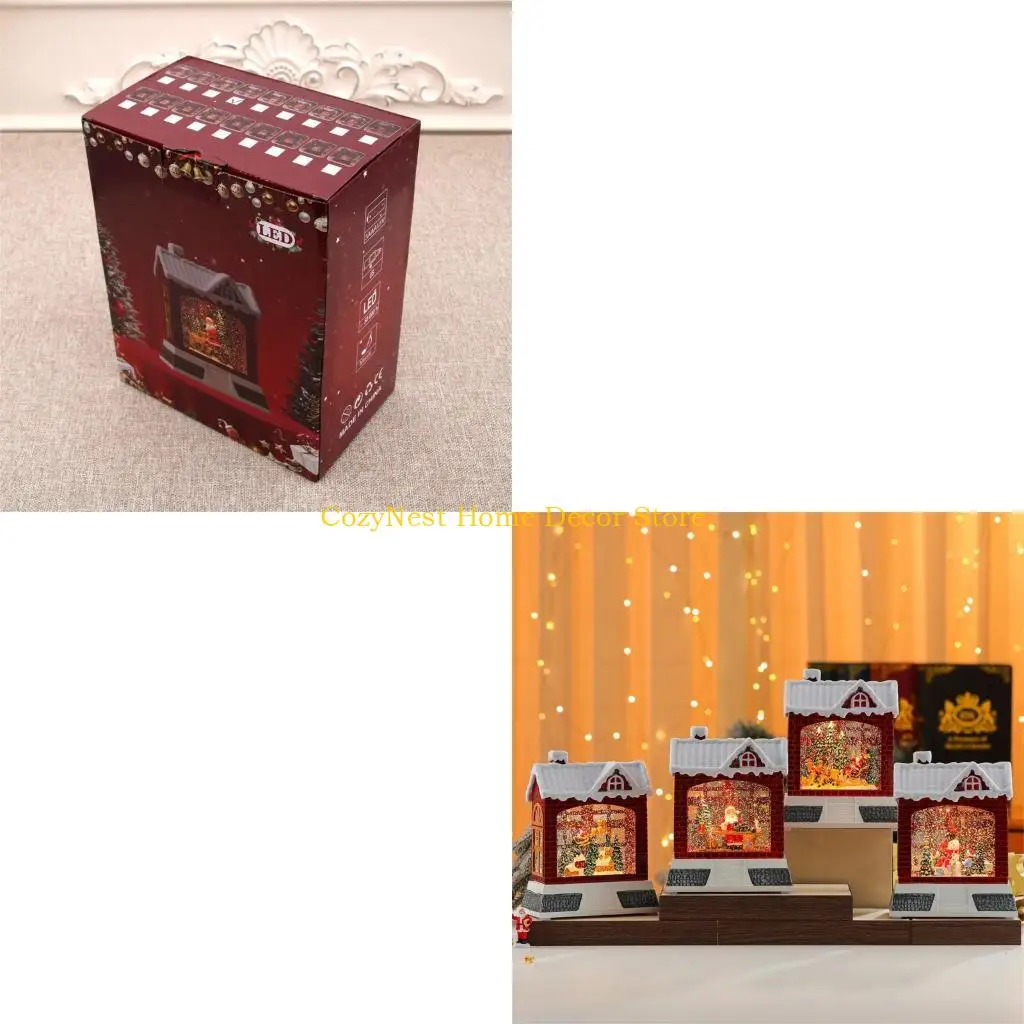 92MF Christmas Shelf Accent with Lighted Water Scene, House Form, and Seasonal Tune for Counter, Desk, or Window Use