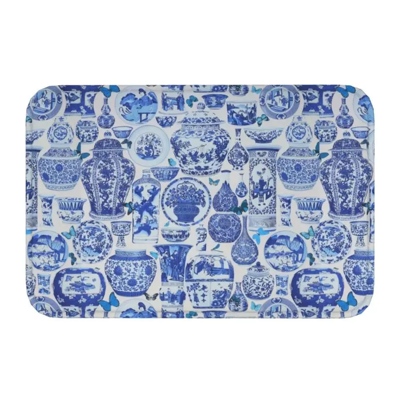 Delft Blue Chinese Porcelain Vases Pattern Doormat Anti-Slip Bathroom Kitchen Mat Toilet Door Floor Entrance Carpet Rug