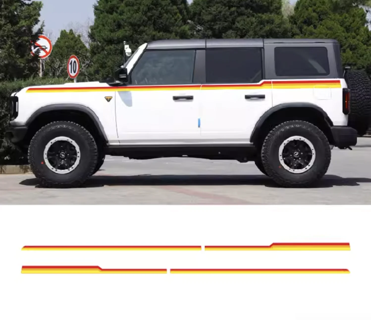 Pair Hood Side Waistline Stripe Decal Thin Line Graphics Red Orange Overlay Vinyl Wrap Decor Ford Bronco 4-Door 2021 2022 2023