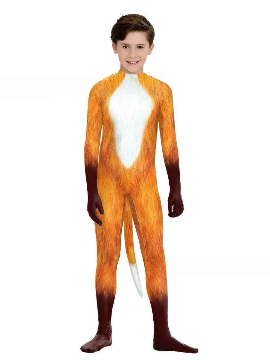 Nuevo disfraz de animal 2024, mono ajustado con pie y cola, disfraz de Halloween con estampado digital para niños, adecuado para escenario...