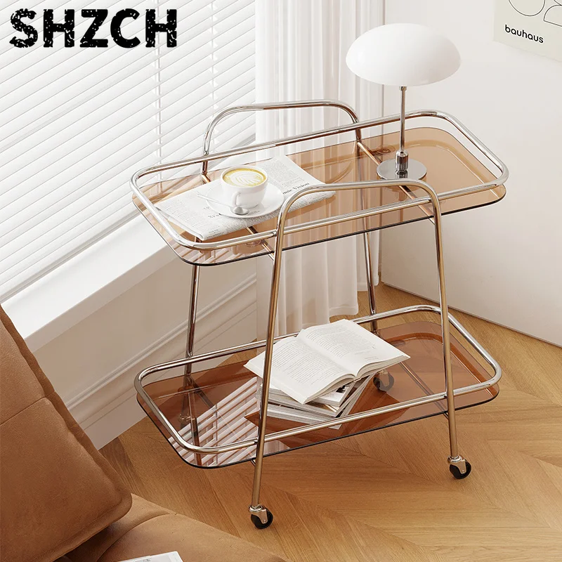 Vintage Rolling Cart - Mobile Side Table with Glass Top, Minimalist Nightstand & Snack Holder, Ins Aesthetic Home Decor