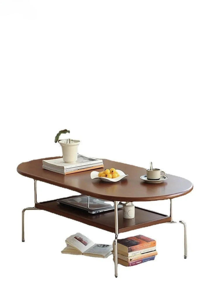 Solid Wood Coffee Table Small Apartment Retro Minimalist Ins Stainless Steel Tea Table