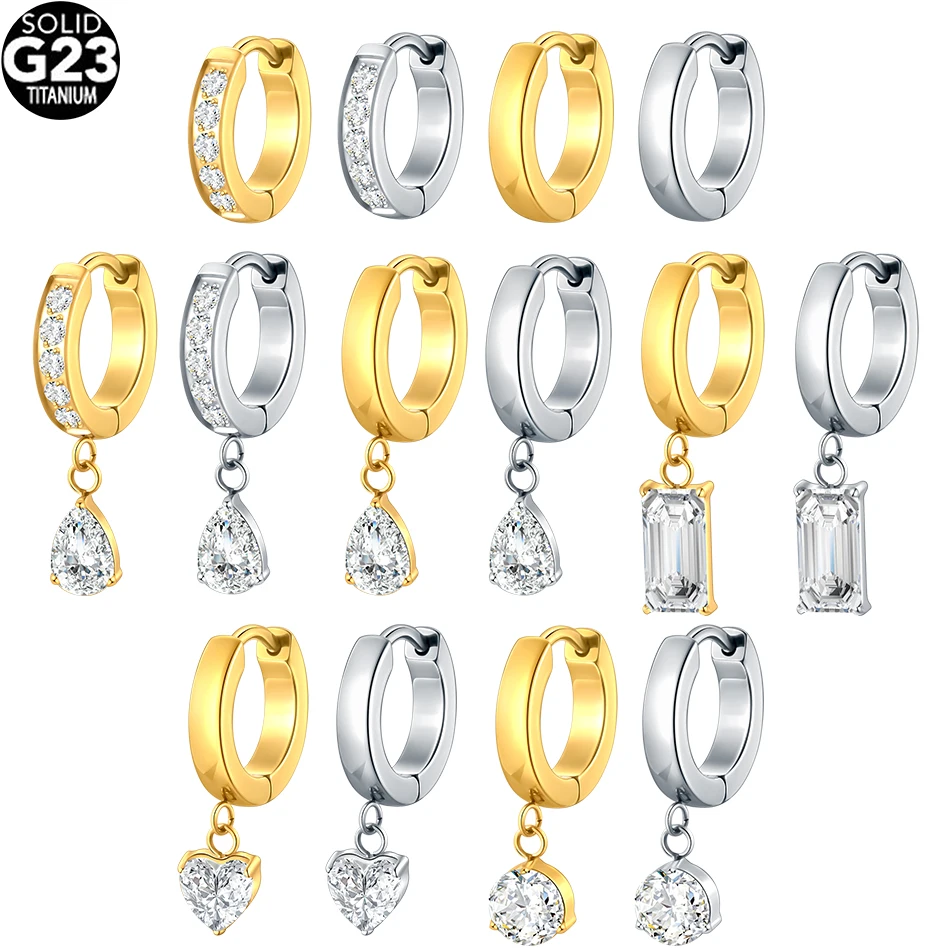 1/5PCS Titanium Hoop Earring CZ Heart Round Nose Ring for Women Ear Tragus Cartilage Helix Piercing Huggies Jewelry Gift 18G