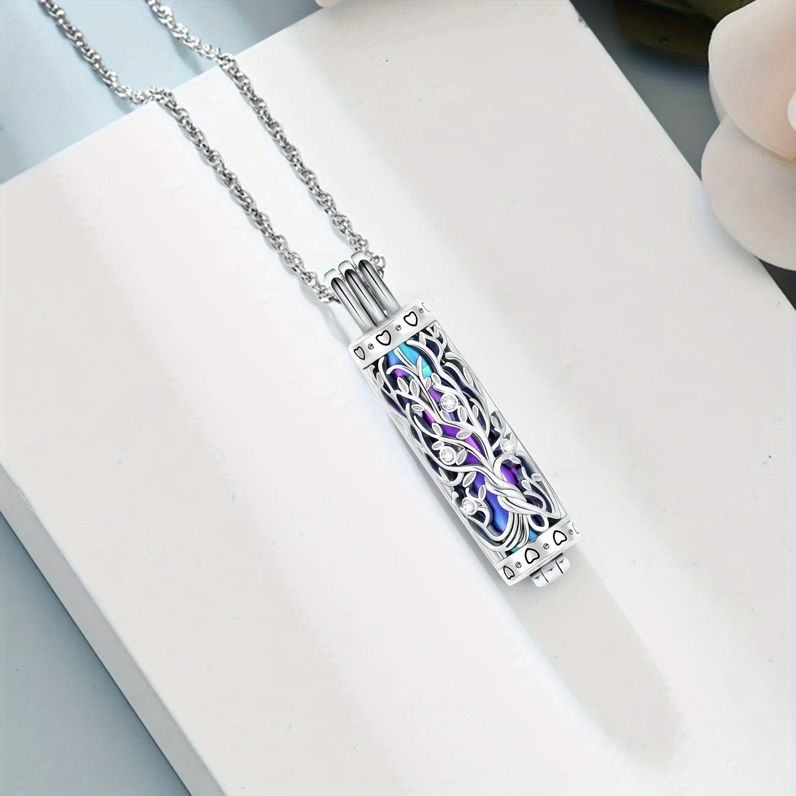 Cylinder Cremation Jewelry Tree of Life Urn Ashes Necklace for Women Men Vial Cremation Ash Pendant Loved One Memorial Jewelry