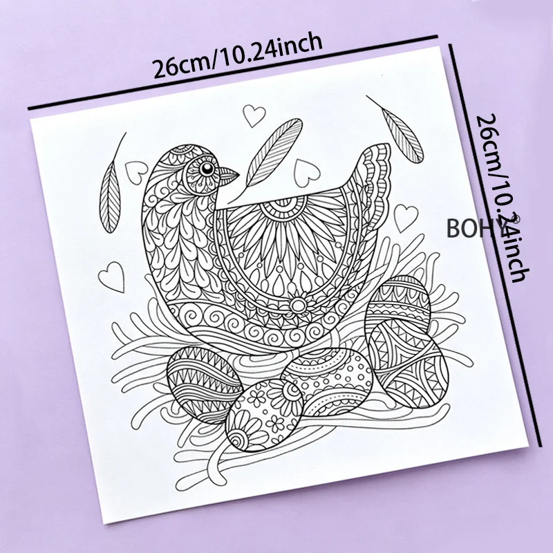 A 12 Page Puzzle Casual Coloring Picture Book with Theme Lines Such As Birds, Rabbits, Easter Eggs, Mandalas, Etc. Large Size