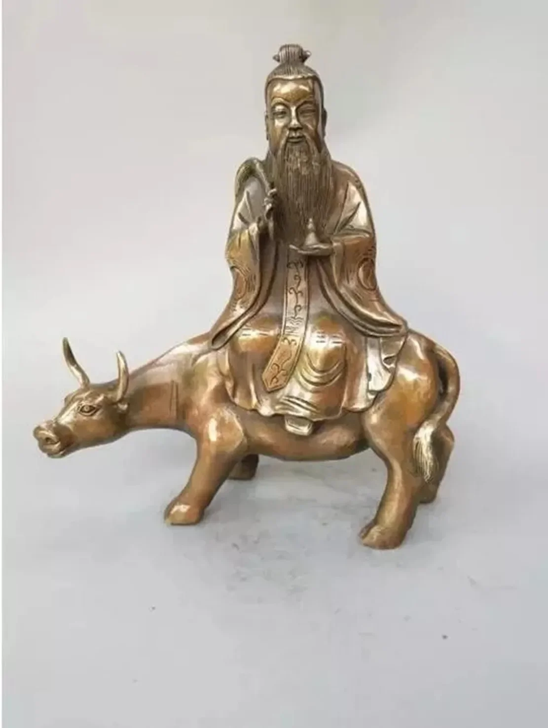 

Copper Statue Chinese pure brass Taoism founder Lao tze to ride cow statue