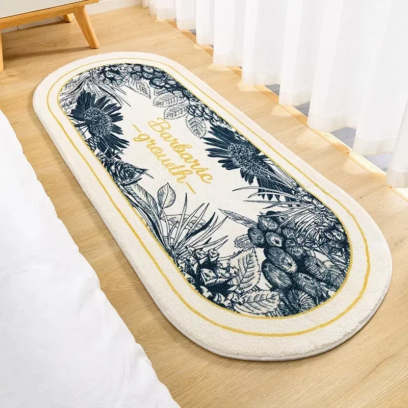 Fluffy Soft Bedside Rugs Nordic Flowers Carpet for Kids Room Bedroom Bathroom Living Room Non-Slip Home Decor Long Floor Mat