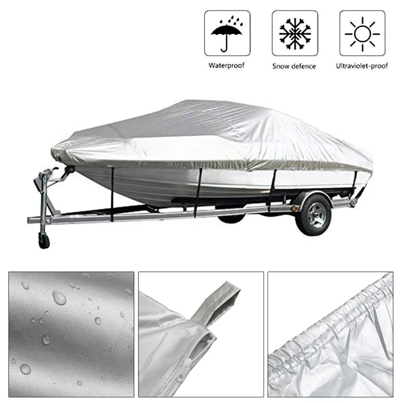 Trailerable Heavy Duty Reflective Boat Cover Waterproof Sunproof UV Protector Speedboat 210D Boat Mooring Cover