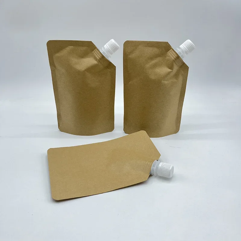 

50pcs Kraft Paper Refillable Spout Pouch 500ML For Coffee Milk Honey Liquid Portable Packaging Storage Bag Large Capacity