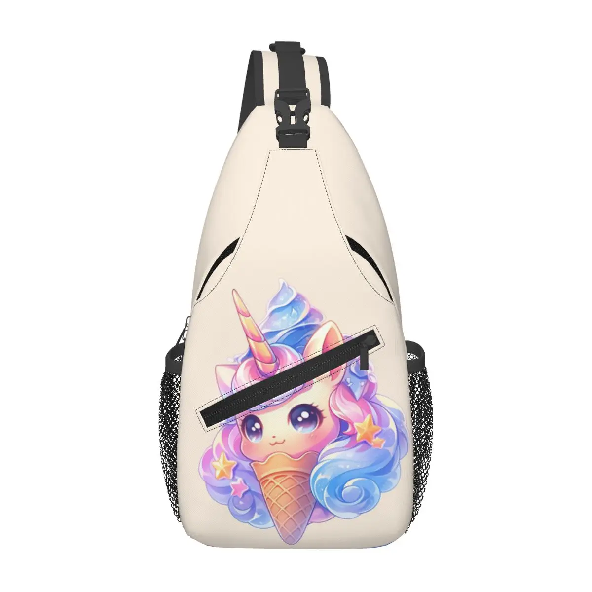 Ice Cream Unicorn Chest Bag Men Sling Crossbody Backpack Chest Bag Traveling Hiking Daypack Shoulder Bag