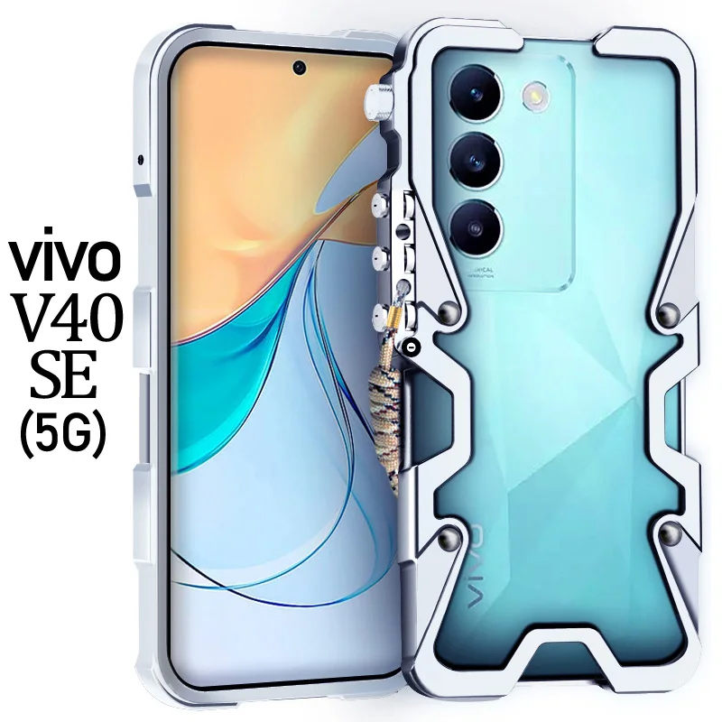 Qialino Zimon Luxury Armor Metal Aluminum Phone Cases Bumper For Vivo T3 V40 SE 5G Cover Mechanical Purely Handmade Skull Case