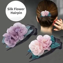 Fashion Silk Yarn Flower Hairpin Hair Accessories for Women Retro Elegant Acrylic Duckbill Clip Headwear Mom Jewelry Tiara Gift