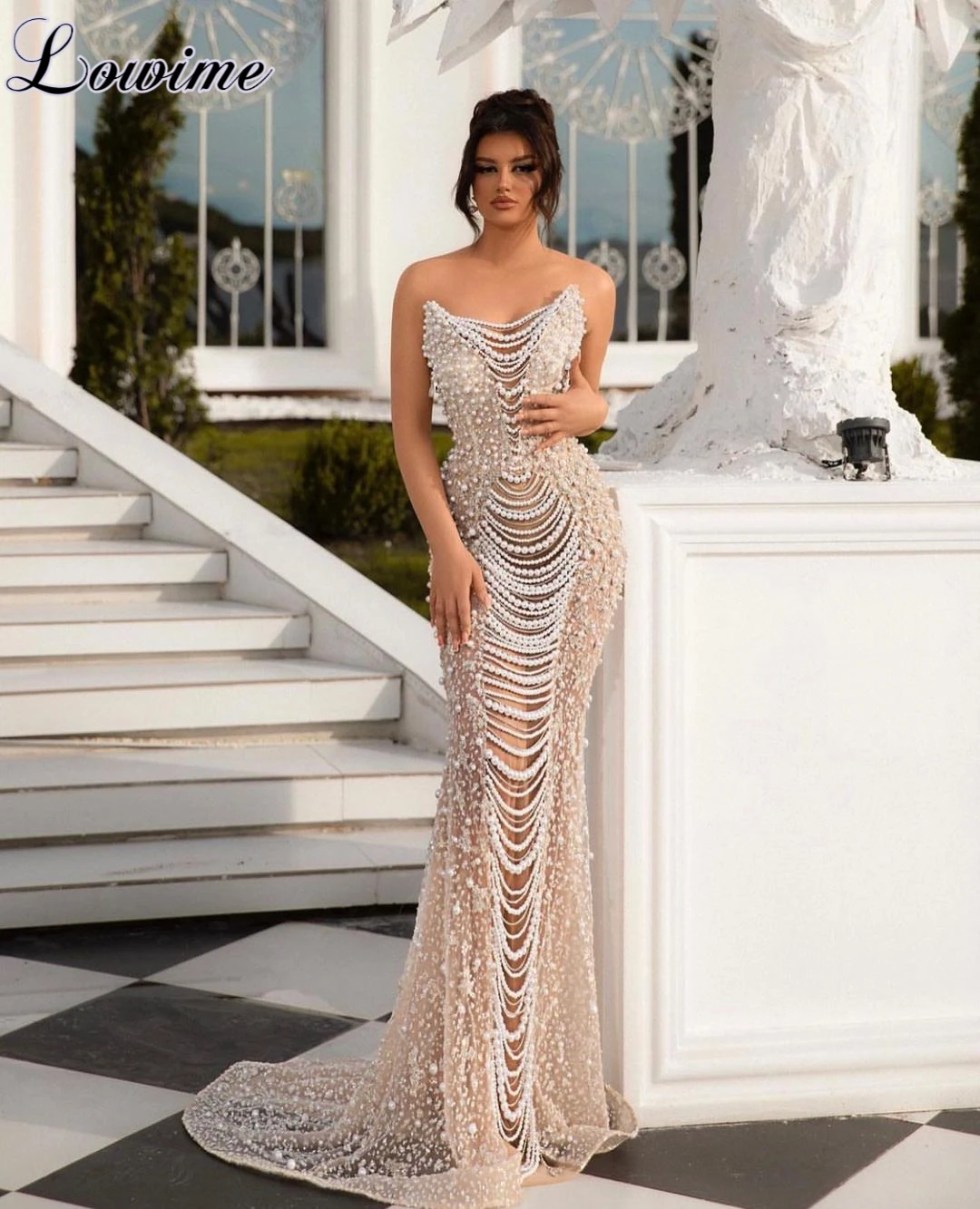 Coutures Gowns Sexy Pearls Evening Dresses Long Mermaid Prom Dresses For Women Luxury Engagement Dresses Robes De Soirée