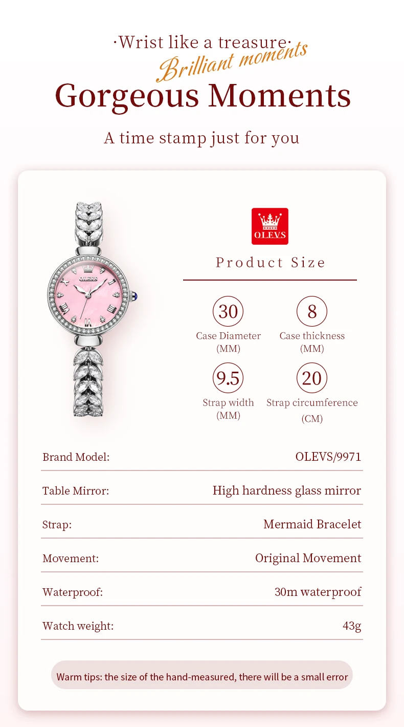OLEVS 9971 Top Brand Women's Quartz Watches Diamond Bezel Luminous Waterproof Elegant Fashion Dress Wristwatch For Lady