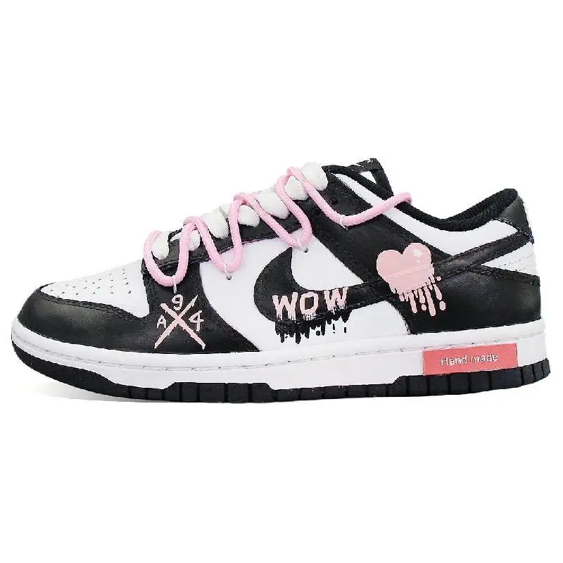[Polvo negro dulce y fresco personalizado] Zapatos de skate Nike Dunk Low-Top Mujer Negro Rosa