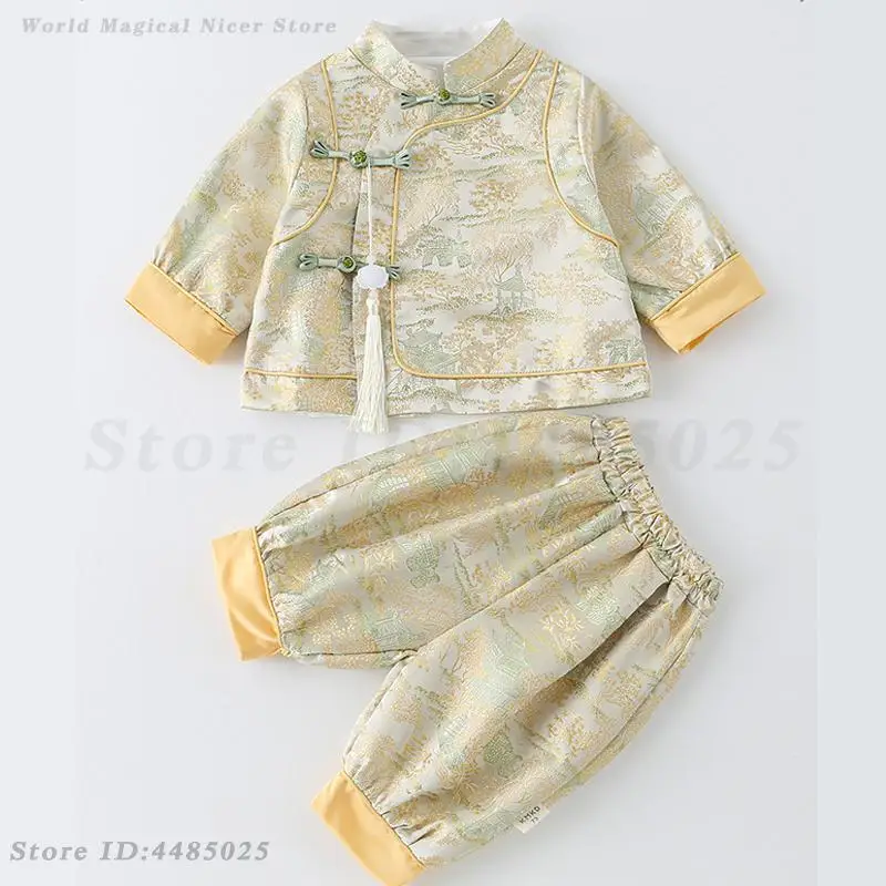 Baby Kids Tang Suit Hanfu Traditional Chinese New Year Spring Festival Costumes Newborn Birthday Gift Brocade Oriental Clothing