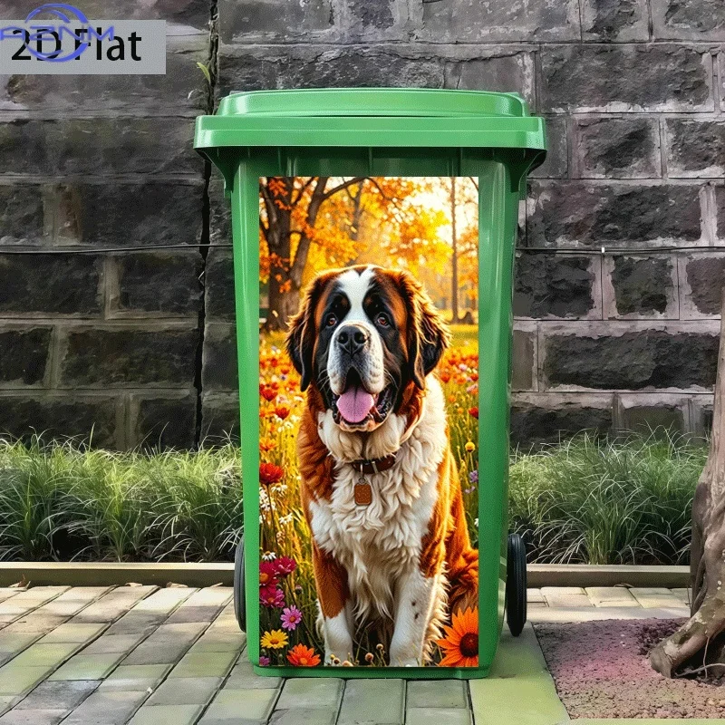 1pc of Trash Can Sticker with an Autumn St. Bernard Theme Design, Self-Adhesive Wall Decoration Wallpaper for Kitchen Trash Ca