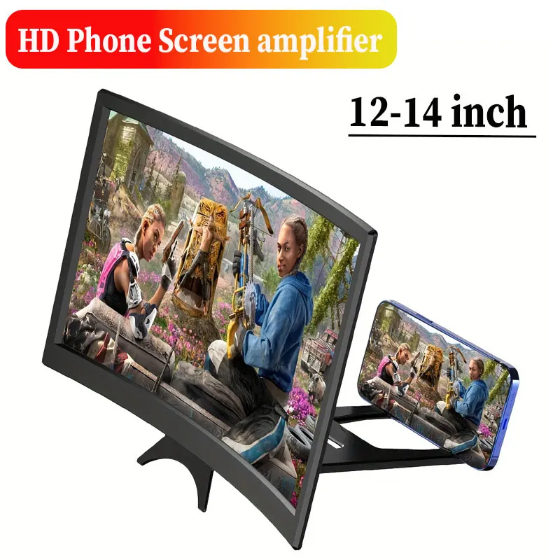 12-14 Inch Mobile Phone Curved Screen Amplifier Pull-out Screen Magnifier HD Large Screen Phone Desktop Foldable Lazy Stand