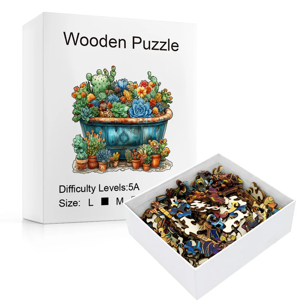 Quebra-cabeça de madeira desafiador, plantas suculentas coloridas e formas de animais exclusivas, jogo de cérebro de alta dificuldade, adequado para decoração caseira