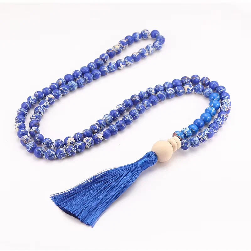 

Ethnic Style Necklace Bracelet 108 Natural Stones Stacking Unisex Long Necklace for Car Decoration Buddhist Faith Prayer Jewelry