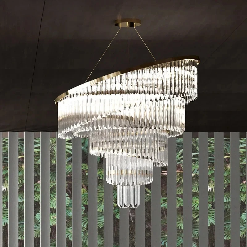 New Long Chandelier Living Room Crystal Lamp Luxury Hotel Decoration Modern Round Lamp