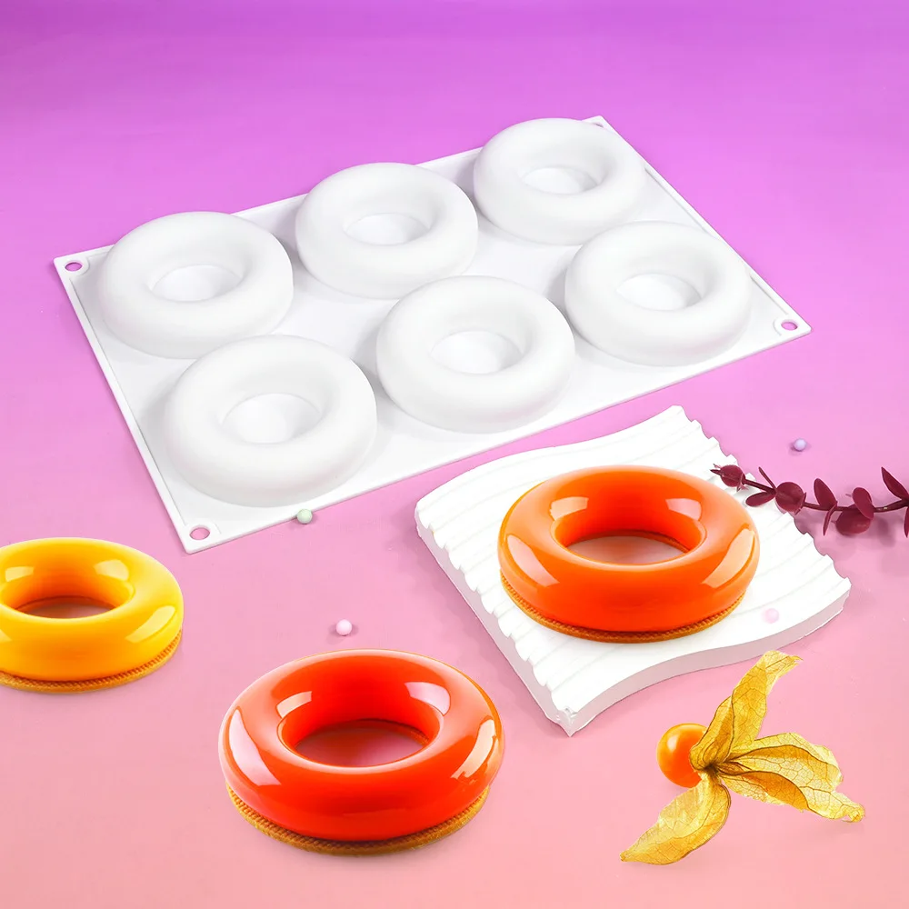 

New Mould 6-Piece Donut Mousse Cake Decorating Mold Set Round Chocolate Silicone Molds DIY French-Style Plating & Baking Tools