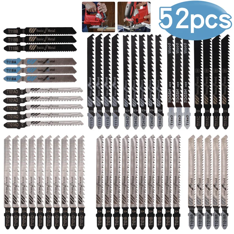 FOXBC T-Shank Jigsaw Blades 52PCS Woodworking for Wood Metal Cutting fits Dewalt, Bosch, Makita jigsaws