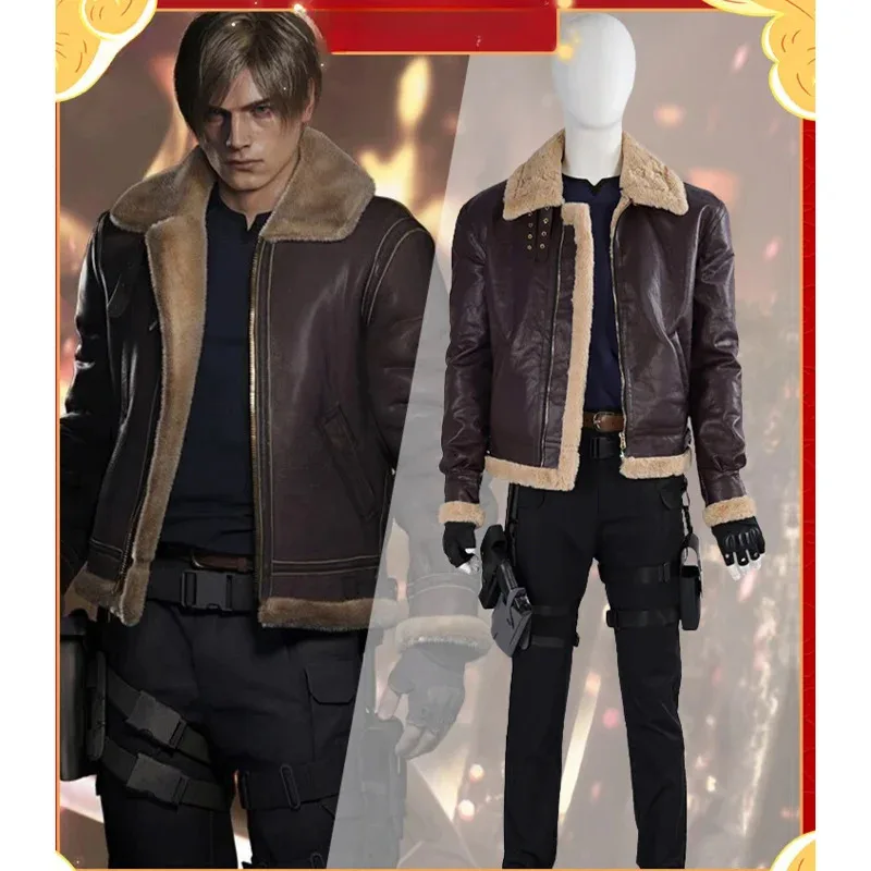

Game Resident 4 Leon Cosplay Evil Costume Casual Streetshirt for Man Leon Halloween Men Outfit