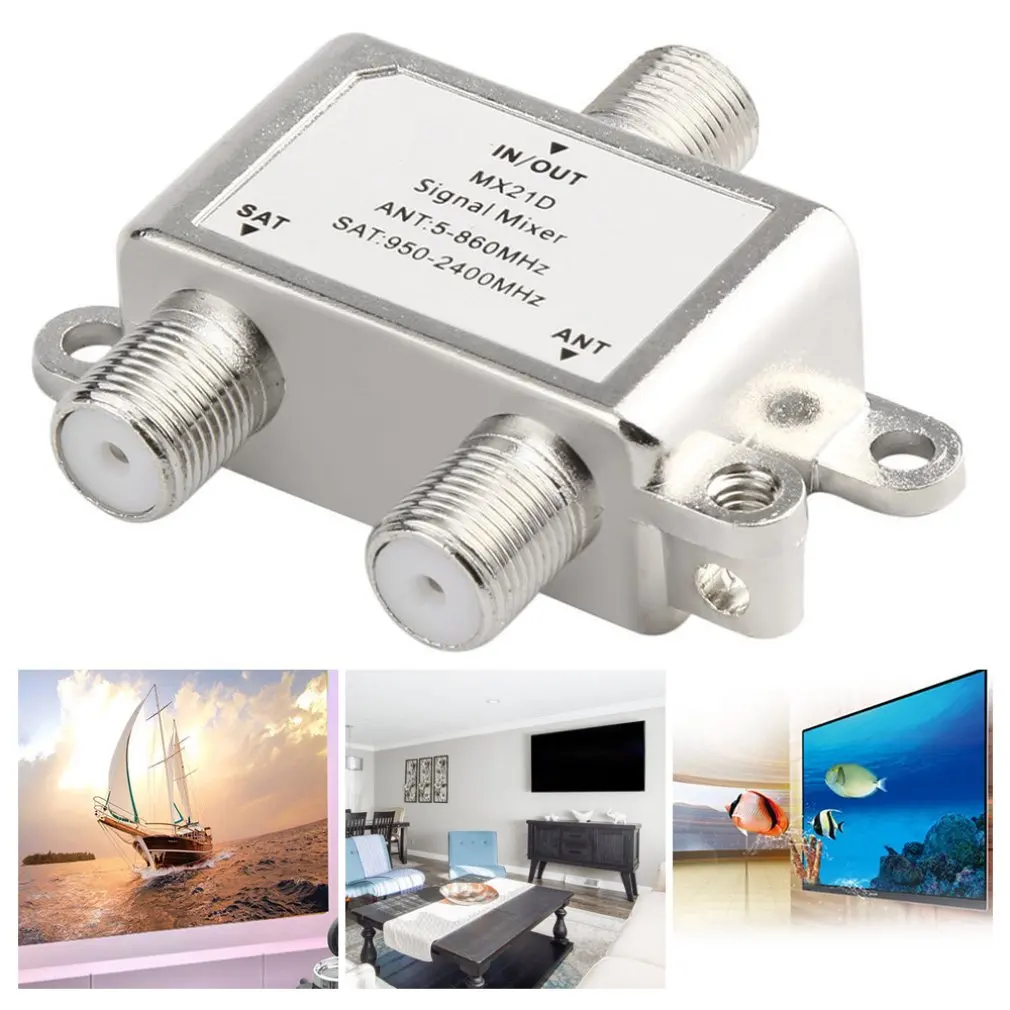 Satélite Splitter TV Cabo de Sinal, 2 em 1, impermeável, TV Mixer Sinal, SAT, ANT, Diplexer, Light-Weight, Compact, Hot